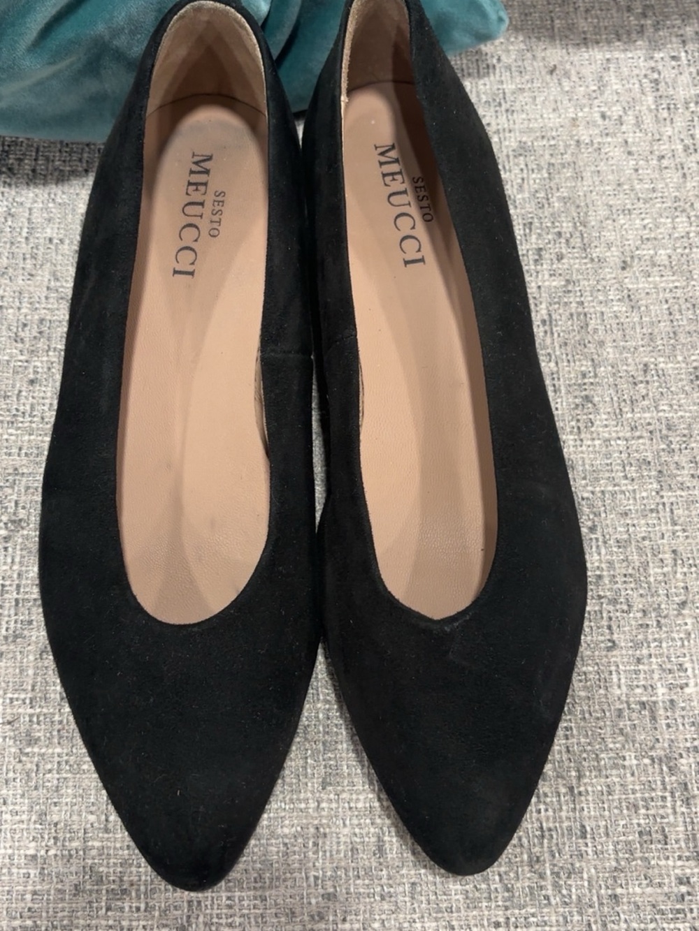 Sesto Meucci Black Suede Pointed Ballet Flats